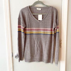 Hopely Stripe V-Neck Sweater Size S 
